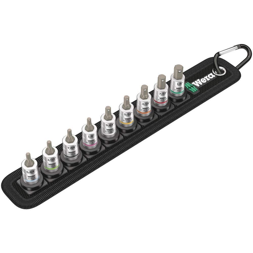 Wera 05003884001 Belt A Imperial 1 Zyklop Bitnuss-Satz Innensechskant, mit Haltefunktion, 1/4"-Antrieb, 9-Teilig