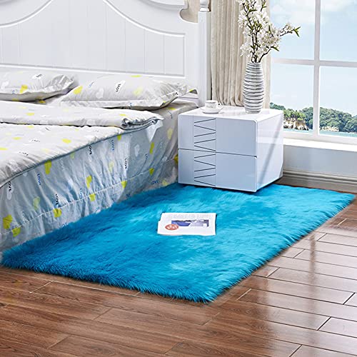 Alfombra moderna para sala de estar, comedor, suave y de pelo bajo, alfombra contemporánea de área grande, azul, 60 x 150 cm-1 kg