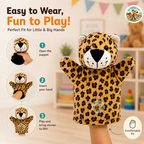 Image of Chi-Chimpu Toyss Cheetah Hand Puppet 22 cm | Cute Animal Hand Puppet for Kids | Soft Plush Storytelling Puppet Toy | Interactive Pretend Play Puppet for Boys & Girls | Educational Learning