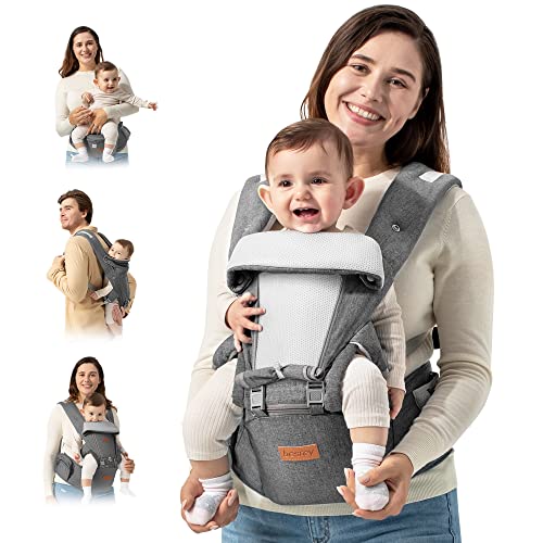Image of besrey Baby Carrier with Hip Seat Newborn to Toddler, Summer Mesh Front Facing Infant Carrier, Baby Body Holder Chest with Back Support, Front Back Pack with Strap for Men Women Hiking Lumbar Support