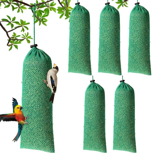 Weewooday 6 Pieces Finch Sock Feeder Thistle Seed Sock Bird Feeder Instant Seed Bag Hanging Bird Feeders for Outdoors Garden Yard Wild Birds 4.7 x 11 Inch (Dark Green)