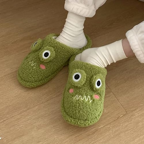 Unisex Adult Funny Face Slipper Novelty Cute Plush Furry Slippers Gift for Women Men Anti Slip Soft House Shoe(38-39, Green)4