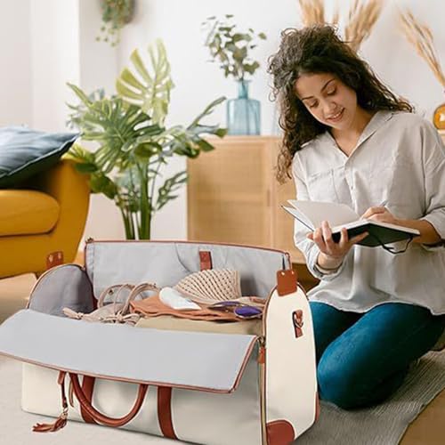 Multifunctional Waterproof Suit Travel Bag Large Capacity Foldable Portable PU Leather Garment Bag with Adjustable Strap3