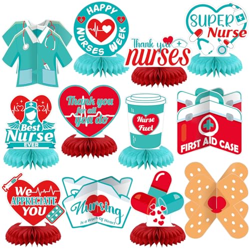 Image of 12 Pcs Nurses Week Decorations 2026 Nursing Party Decorations Honeycomb Centerpieces Nurses Appreciation Week Table Toppers for Nursing Graduation Party Supplies CNA /CRNA /RN