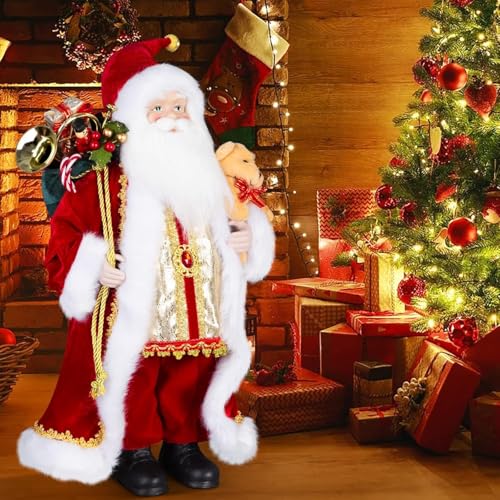 Uten 17" Santa Claus Decorations, Christmas Standing Figurine Ornaments with Gifts Bag and Small Bear for New Year Christmas Decoration Navidad Natal Gifts