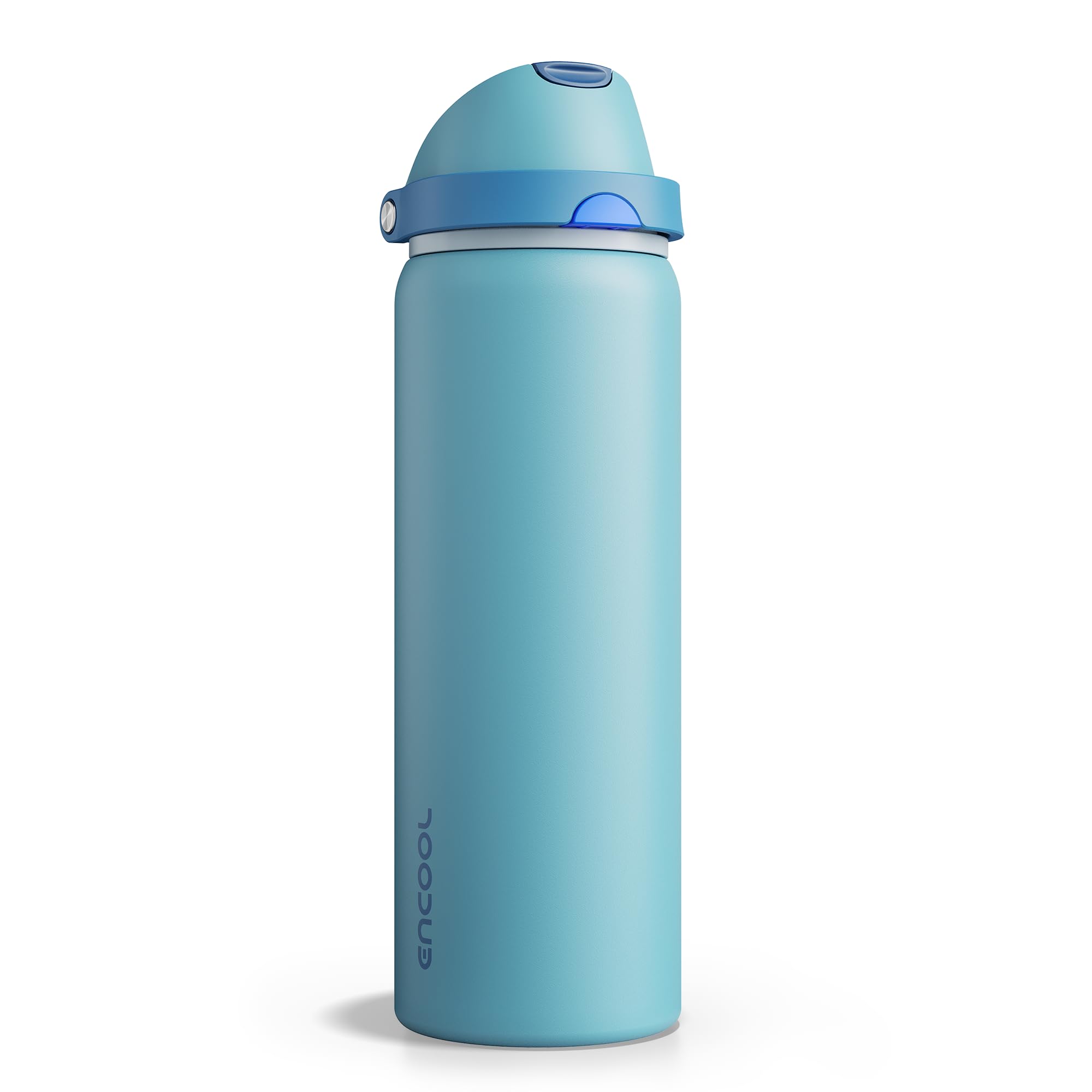 Insulated Water Bottle with Straw - Encool Stainless Steel Water Bottle with Push Button Lid, Leak-Proof &amp; BPA-Free, Keeps Cold for 24 Hours for Sports, Travel, Gym (32 oz, Silk Blue)