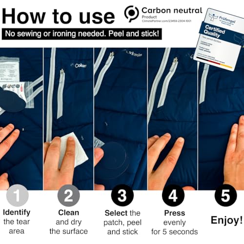 aZengear Repair Patches - Waterproof, Self-Adhesive, Tear-Cold-Heat-Resistant Polyester Fabric to Fix Down Jacket, Puffer, Snowsuit, Shoe, Tent, PVC, Clothing, Upholstery (Navy Blue)