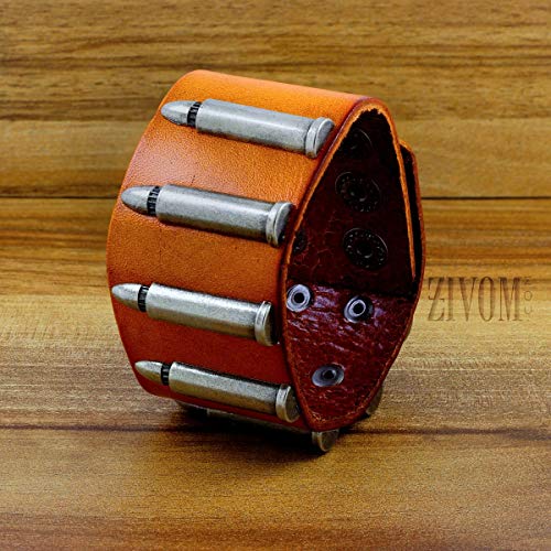 Image of ZIVOM Men Genuine Brown Tan Leather Bullet Wrist Band Bracelet For Men