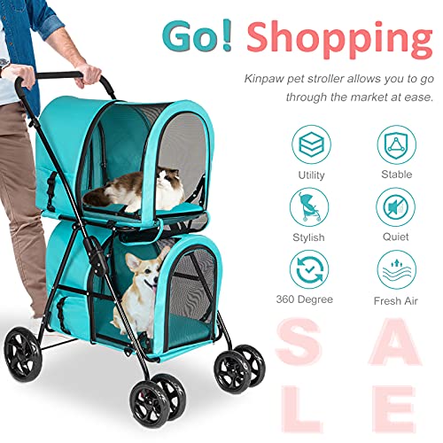 Double Layer Dog Stroller, Foldable 3 in 1 Pet Stroller for Dogs Cats (Travel Carrier Bag or Car Seat Carrier or… - Image 3