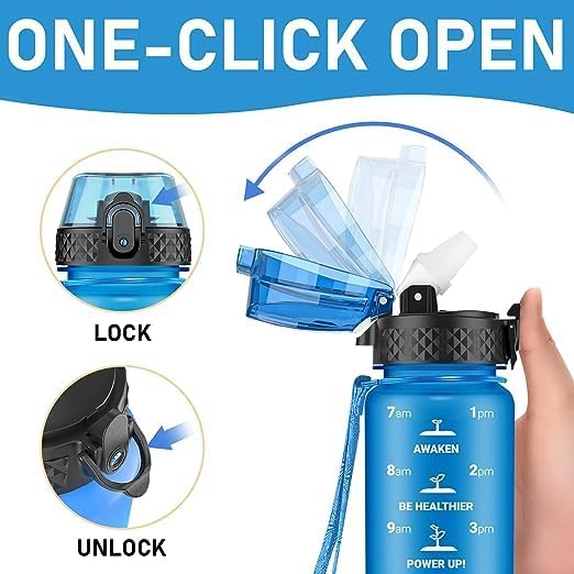 Miniatura 2 de GOPPUS Botella de agua para niños con tapa con pajilla, 10 calcomanías de 17 onzas, a prueba de fugas, sin BPA, marcador de tiempo, botellas de agua