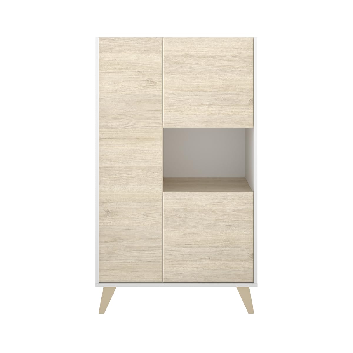 DEKIT GRUPO RIMOBEL NESS - APARADOR ALTO DE 3 PUERTAS Y 4 ESTANTES - 135X81X43 cm - BLANCO / NATURAL