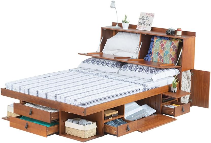 Bali Storage Bed + Storage Headboard + Slatted: 180x200cm 6ft Pine Caramel