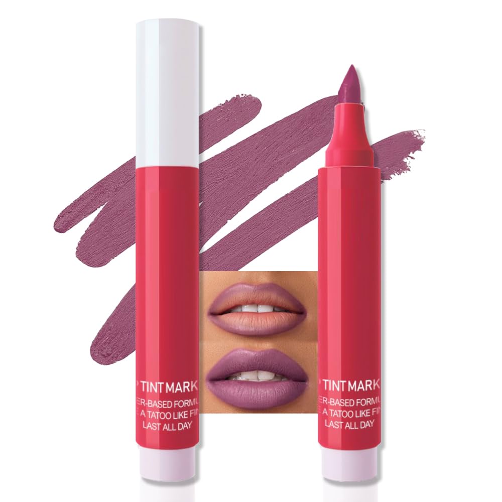 Longwear Liquid Lip Liner Lipstick, Stain Marker Pen Long Lasting Waterproof, Matte Semi Permanent 24 Hour Lip Liner and Lipstick Combo, (A01#Purple, 1Pc (3g/0.1oz))