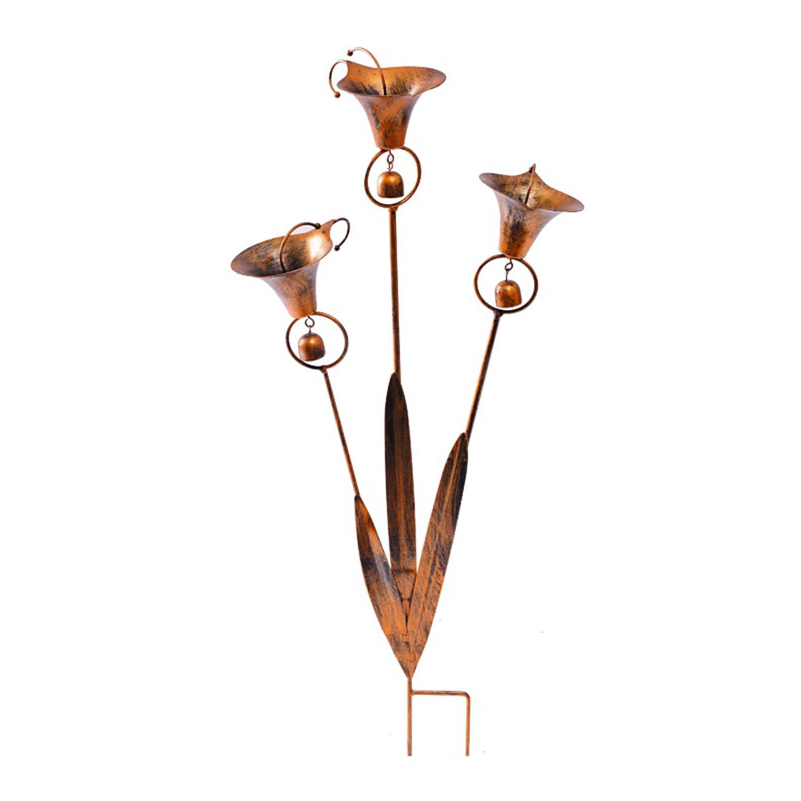 Metal Three Calla Lilies Garden Stake with Bells Handmade 24in Flower Decorative Garden Stakes for Outside Lawn Patio Pathway Yard Decor (A)