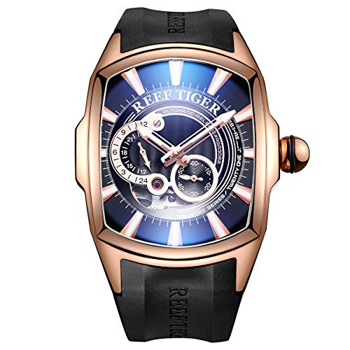 Reef Tiger Sport Watches for Men Rose Gold Automatic Watches Huge Big Watch Rubber Strap RGA3069S (RGA3069S-PBB)