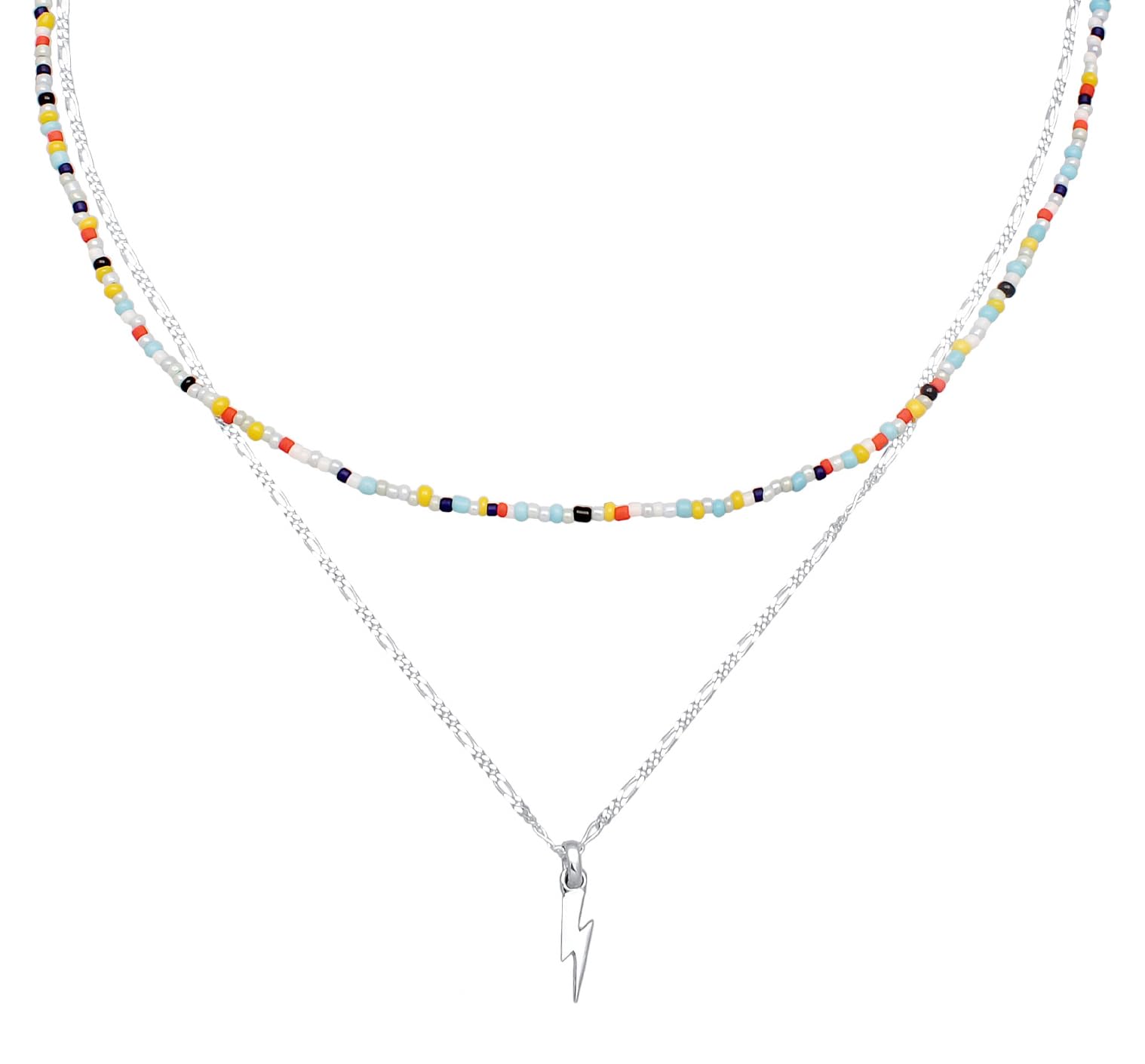 Kuzzoi Herren Halskette im Layer Look mit Blitz Anhänger (14 mm) in 925 Sterling Silber Modische Glasperlenkette 50 cm mit Silberkette für den Mann