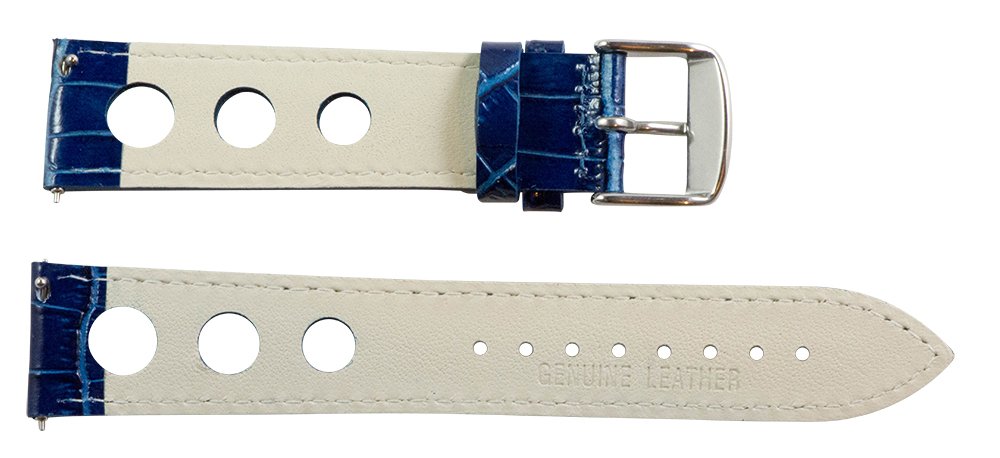 Clockwork Synergy, LLC 22mm Rally 3-hole Croco Navy Blue Leather Interchangeable Replacement Watch Band Strap