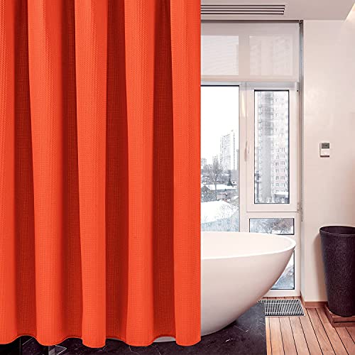 Waffle Weave Shower Curtain With Stainless Steel Hooks - 230 Gsm Heavy Duty Fabric Bath Curtains, Hotel Luxury Quality, Water Resistant, Machine Washable, Weighted Hem, 72 X 72 Inches (Orange) #TOP1