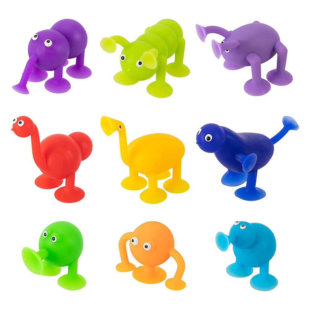 Suction Cup Toys,9Pcs Animal Silicone Building Blocks,Stress Release Sensory Sucker Toys,Shower Bath Game Window Toys,Kid Tub Toys Gift for 3 4 5 6 7 Years Old Boys Girls