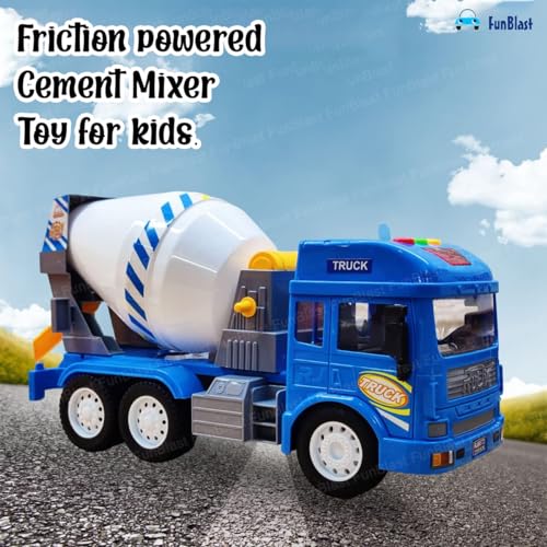 Image of FunBlast Cement Mixer Truck Toy, Pull-Back Construction Vehicle for Kids, 3+ Years, Unisex, Multicolor