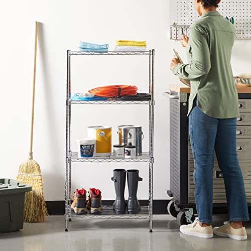 Image of Amazon Basics 4-Shelf Adjustable Storage Shelving Unit for Garage, Steel Wire Rack, 200 Pound Loading Capacity per Shelf, 13.4 inchD x 23.2 inchW x 48 inchH, Chrome