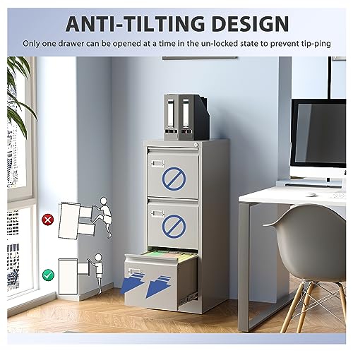 Anxxsu 3 Drawer File Cabinet, Filing Cabinets for Home Office, Metal Vertical File Storage Cabinet with Lock, Locking File Cabinet for A4 Legal/Letter, 15.1" W x 17.7" D x 40.5" H, Assembly Required