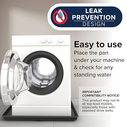 Image of Camco Washing Machine Drain Pan - Features a Durable Plastic Construction, 1-inch /1.5-inch PVC Drain Fitting, and Measures 30-inches (L) x 32-inches (W) x 2 -inches (H) (OD) (20750)