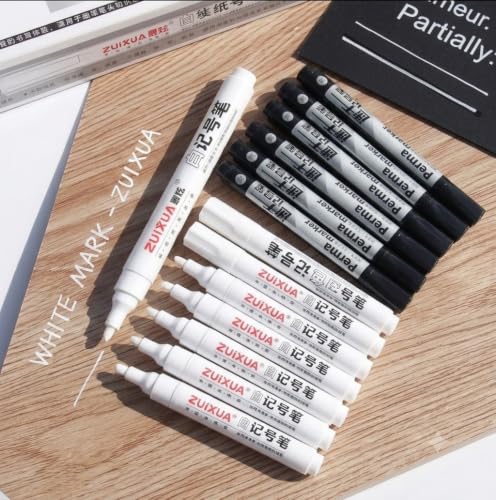 Image of like it 2pcs Waterproof White Permanent Paint Pen Fine | Oily Marker Pens for Rock Painting, Stone, Canvas, Glass, Metal, Ceramic & Tire | Perfect for Artistic Creations (2, White)