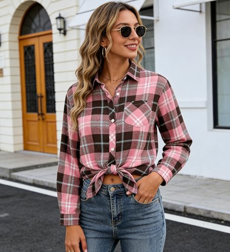 Image of SANGTREE Long Sleeved Flannel Shirt Button Down Plaid Shirts