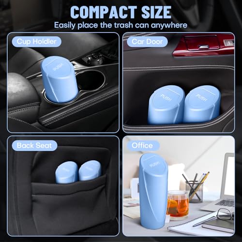 Image of Car Trash Can with Lid - Blue Mini Leakproof Vehicle Garbage Can Bin with 20pcs Trash Bags - Car Organizers and Storage for Front Back Seat Accessories