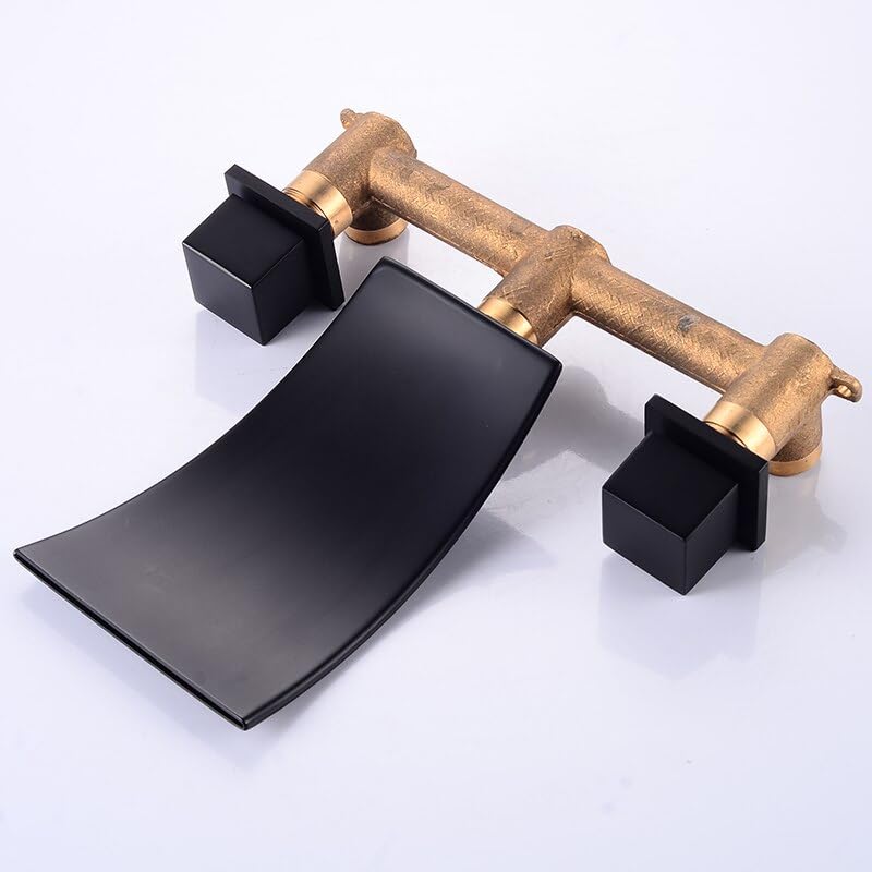 Robinet d'évier de salle de bain mural cascade laiton noir UANGLI 3 trous