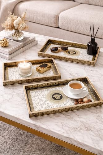 Image of Premium Wooden Serving Tray Set of 3 | Ethnic Indian Art Printed Tea, Coffee & Snack Trays | Decorative Multipurpose Home & Kitchen Serving Tray (B-02)