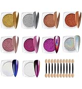 Creaglam Chrome Nail Powder Kit: 10 Jars 8 Colors Metallic Mirror Effect 2 Colors Holographic Aur...