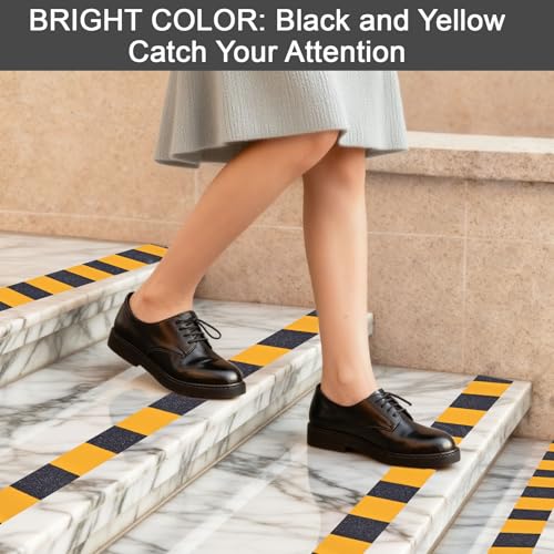 Image of Black & Yellow Anti-Slip Stair Treads Tape, 2 inch x50FT Heavy Duty Non-Skid Grip Tape for Indoor /Outdoor Steps, Bathroom & Pool - PVC Waterproof Safety Traction Tape