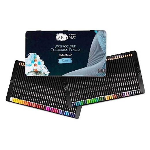 Artina Aquarilo Lápices Acuarelables Set de 72 Lápices - Juego XL Profesional de Lápices de Colores de Madera FSC de Alta Pigmentación y Solubles en Agua - Para Dibujar y Pintar