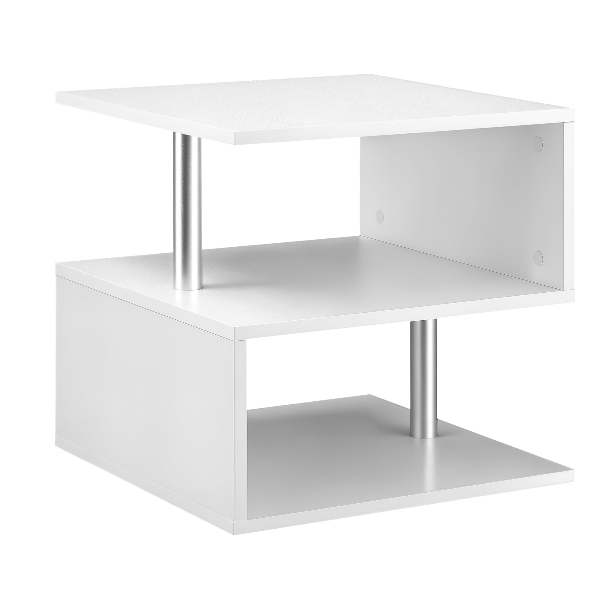 HOMCOM Wooden S Shape Cube Coffee Console Table 2 Tier Storage Shelves Organizer Office Bookcase Living Room End Desk Stand Display (White)