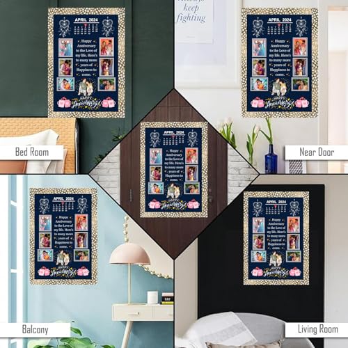 Image of Personalized Anniversary Photo Frame | Custom Couple Picture Frame with 6 Photos & Special Date | 12x8 Inch Blue Synthetic Wood | Romantic gift for Husband, Wife & Couples