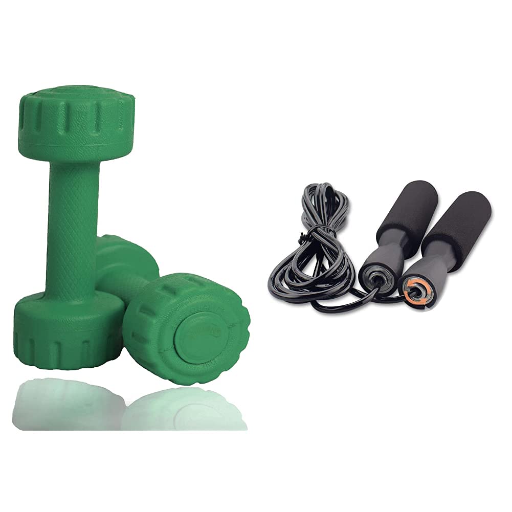 Aurion M-4-(Green) Dumbbell with Fitness Kit, 4 Kg Set of 2 (Green)+AURION Skipping Rope for Men and Women (Black)