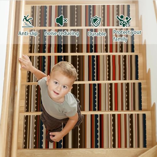 Alfombras de escalera a rayas vintage para proteger tu hogar y escalones de madera 4