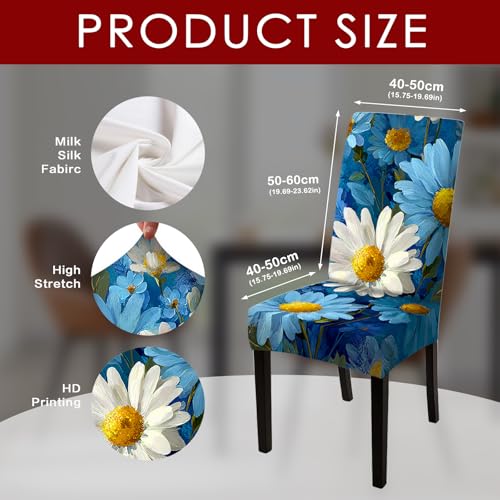 Image of Nuxovilar 2PCS Blue Daisy Print Milk Silk Dining Chair Covers
