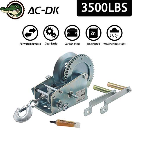 AC-DK 3500lb Hand Crank Winch with 26ft Steel Cable,Heavy Duty Boat Trailer Winch with Safety Pawl, 4.1:8.1 Gear Crank Winch, Quality Trailer Towing Winch with 2 Handles for ATV SUV UTV Winch