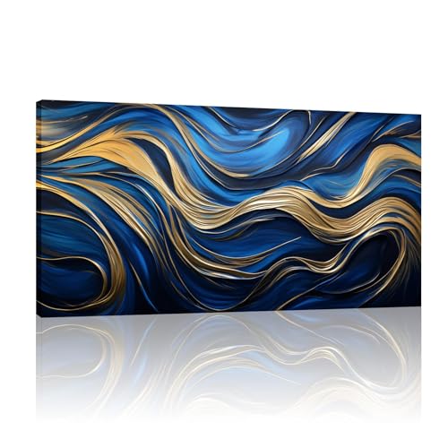 Œuvre d'art déco bleu et or de haute qualité avec cadre pour séjour