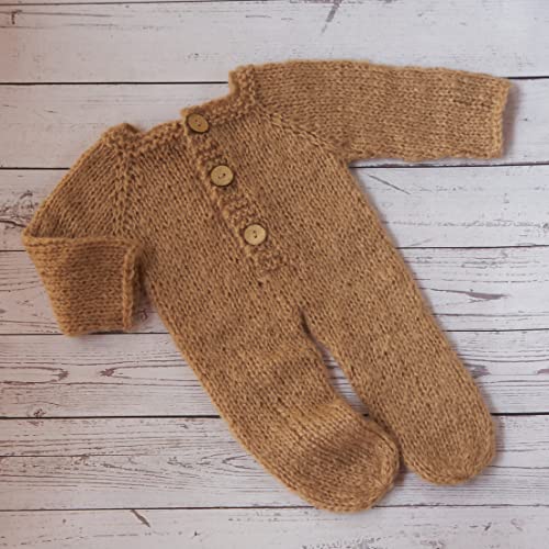 Vemonllas Newborn Photography Props Boys Girls Outfits Mohair Bear Hat Bonnet & Footed Romper Bodysuit Photoshoot Costume Set (Camel) #TOP3