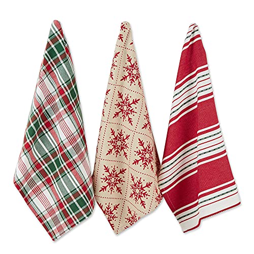 DII Coleção Nordic Christmas Kitchen Collection, conjunto de toalhas de prato sortidas, 45 x 71 cm, flocos de neve escandinavos 3 peças