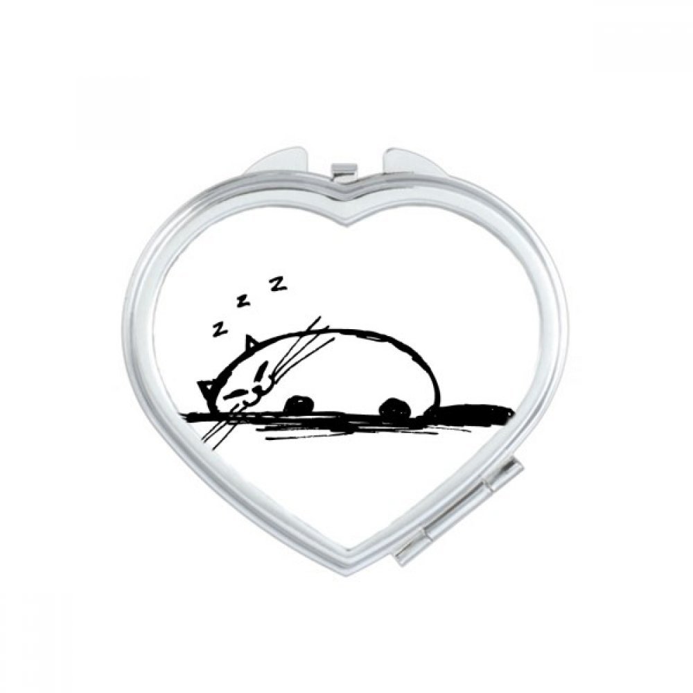 Miroir compact maquillage portable mignon dessin chat bouclés ligne de coeur