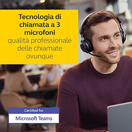 Jabra Evolve2 65 PC Cuffie wireless, Cuffie On Ear certificate per Microsoft Teams e con funzione Noise Cancelling, Batteria a lunga durata, Adattatore Bluetooth USB-A, Nero - Image 4