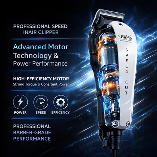 Image of ASBAH Professional Speed Cut Hair Clipper for Men - Precision Cutting Blades, Adjustable Taper Lever, 8 Guide Combs,Barber & Salon Hair Cutting Machine-1 Year Warranty with Lifetime Repairs & Services