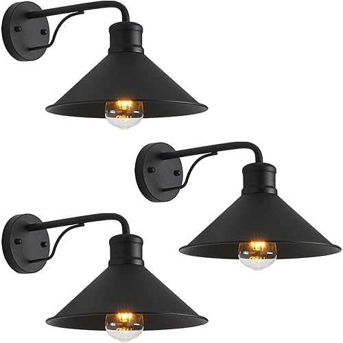 VICTOGATE 3 Pack Outdoor Wall Lights Wall Mount for House Front Porch Outdoor Wall Light Fixtures Matte Black Farmhouse Outdoor Wall Sconce, Classic Barn Lights Outdoor & Indoor-E26 Socket