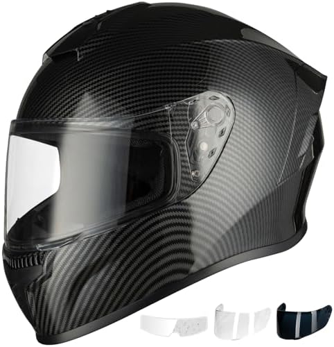 Favoto Full Face Motorcycle Helmet DOT Approved, Cascos para Motos Snowmobile Dirt Bike Helmet for Adults Men Women, Anti-Fog Film Included, Carbon Fiber, L