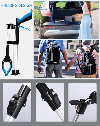 FAOKZE Pinza telescopica Pieghevole per Anziani in Alluminio, 110 cm, Pieghevole con Punte magnetiche, per la Raccolta dei rifiuti (Blu) - 5